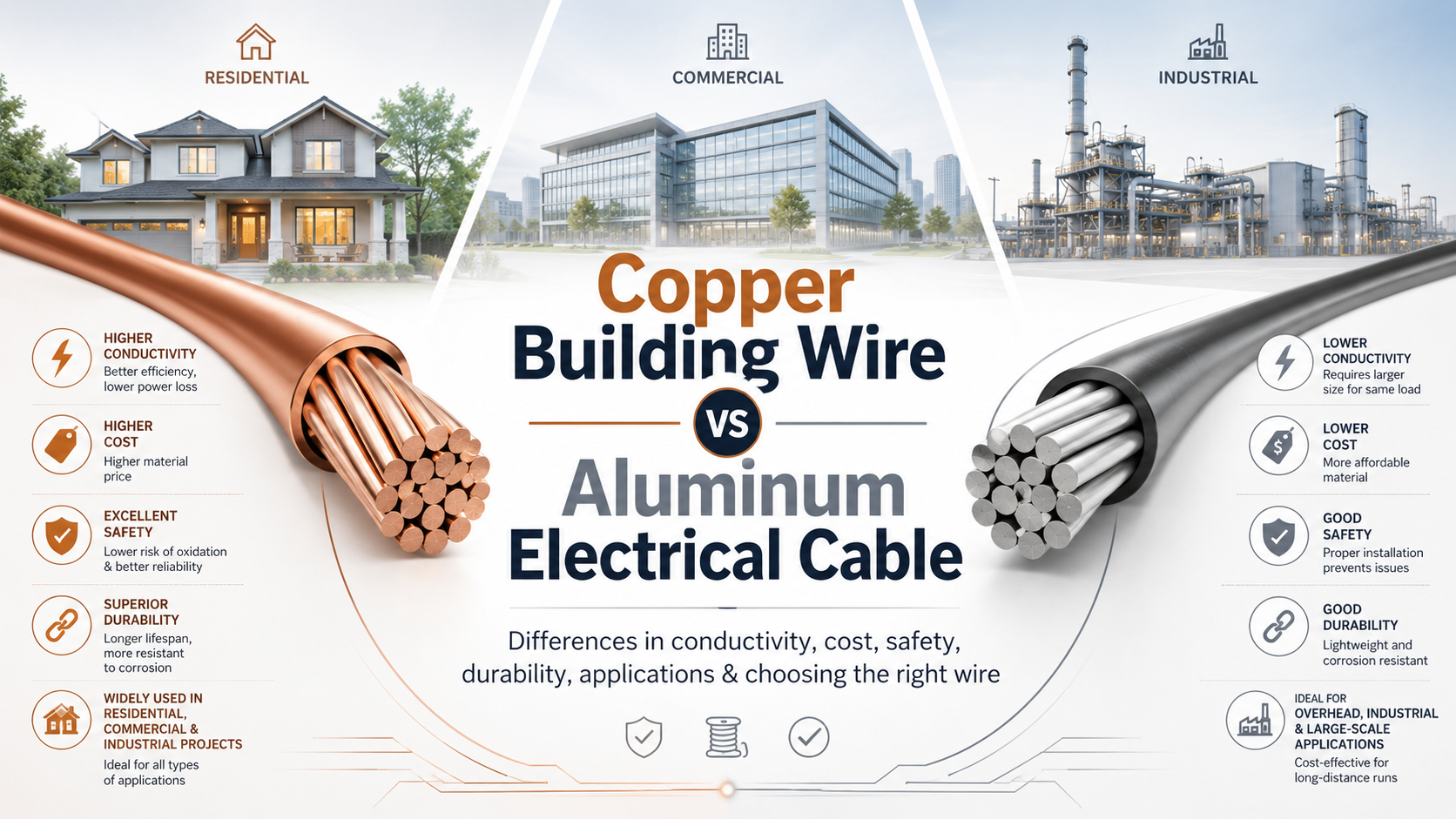 Compare copper building wire vs aluminum electrical cable